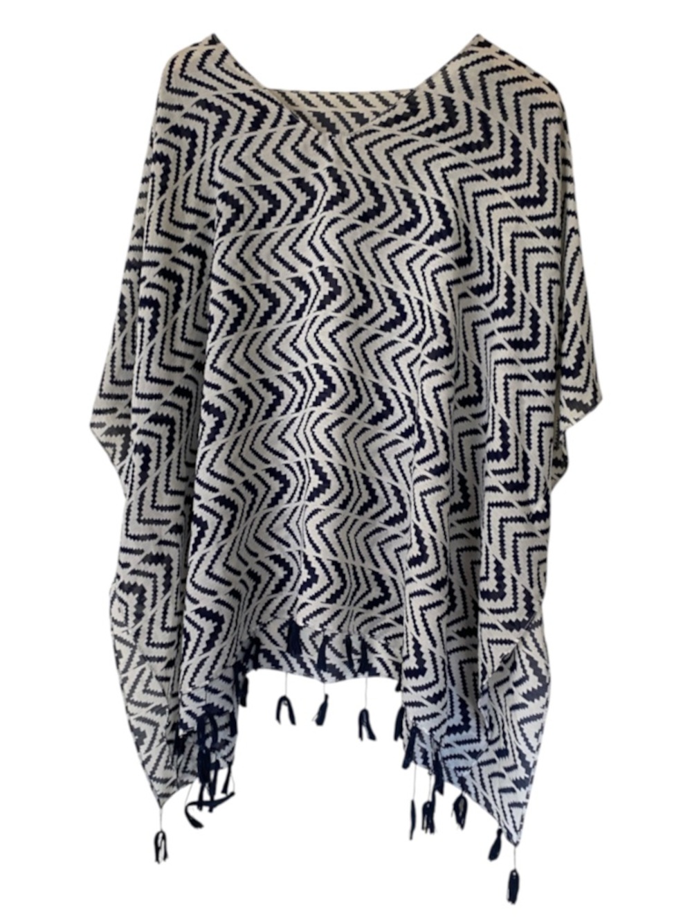Blue and White Chiffon  Chevron Tunic Size